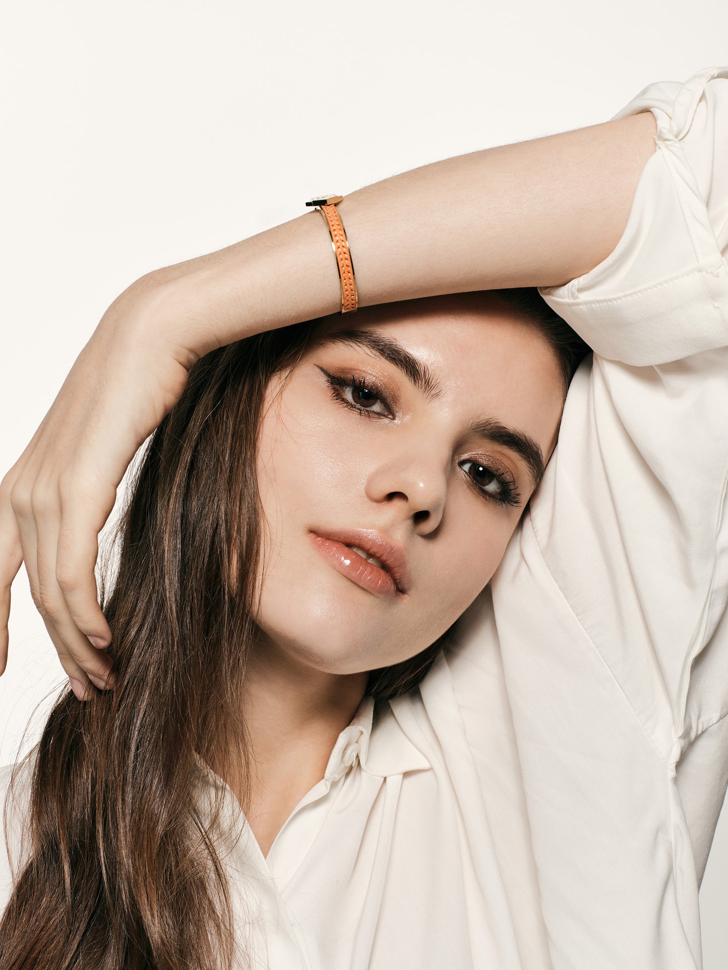 Twined Leather Bracelet, Large, Deep Blue Sky, White Nacre