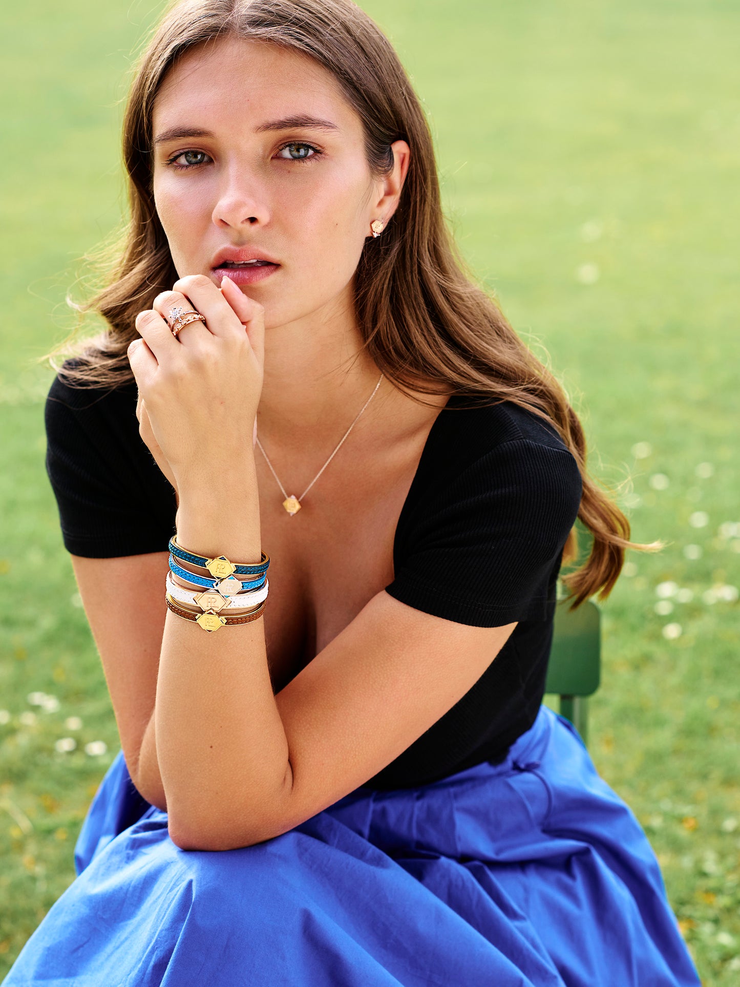 Twined Leather Bracelet, Large, Shell Pink, Pink Opal