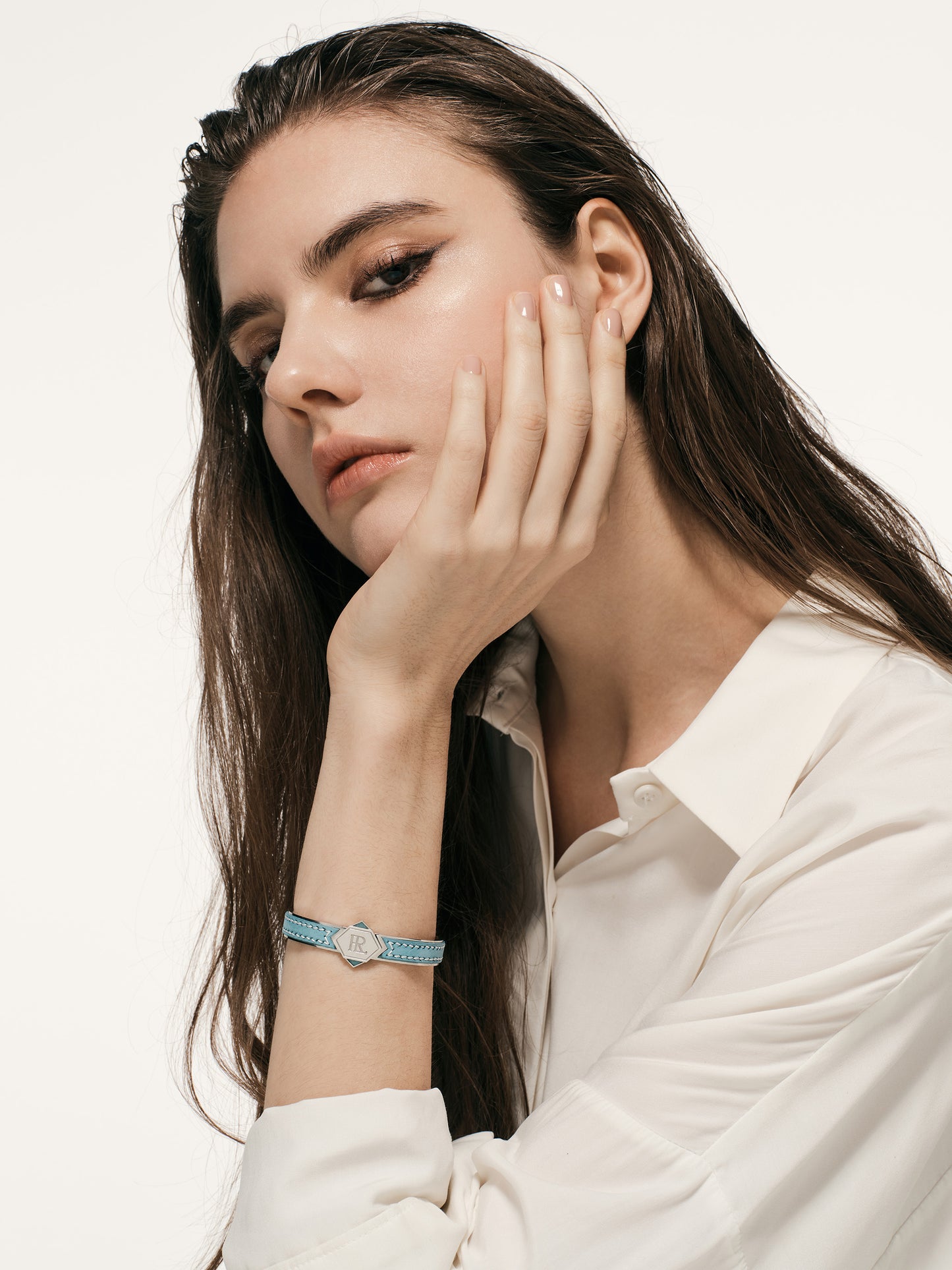 Twined Leather Bracelet, Large, Sky Blue, Amazonite