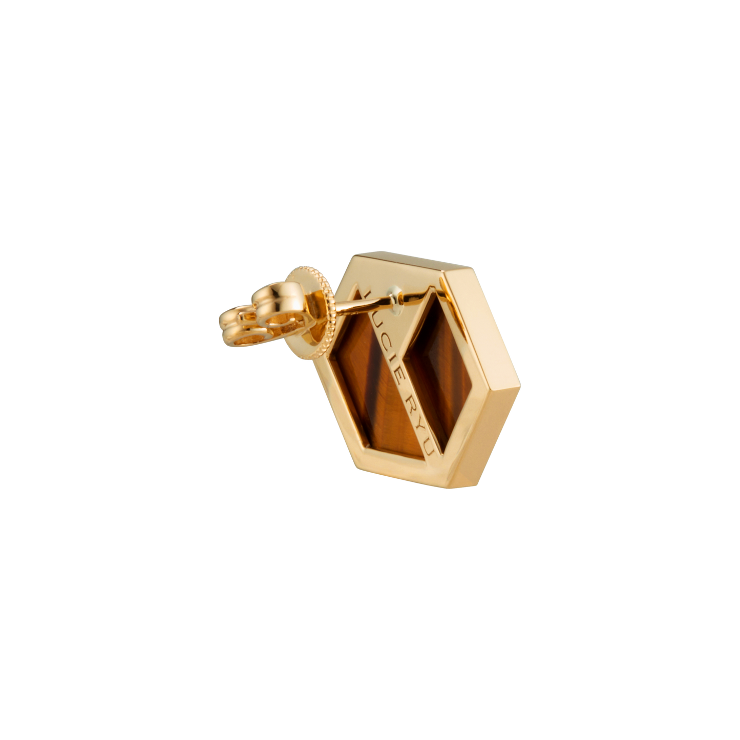 VOID Filled By You Earrings, Large, Diagonal, Tiger's Eye, Diamond
