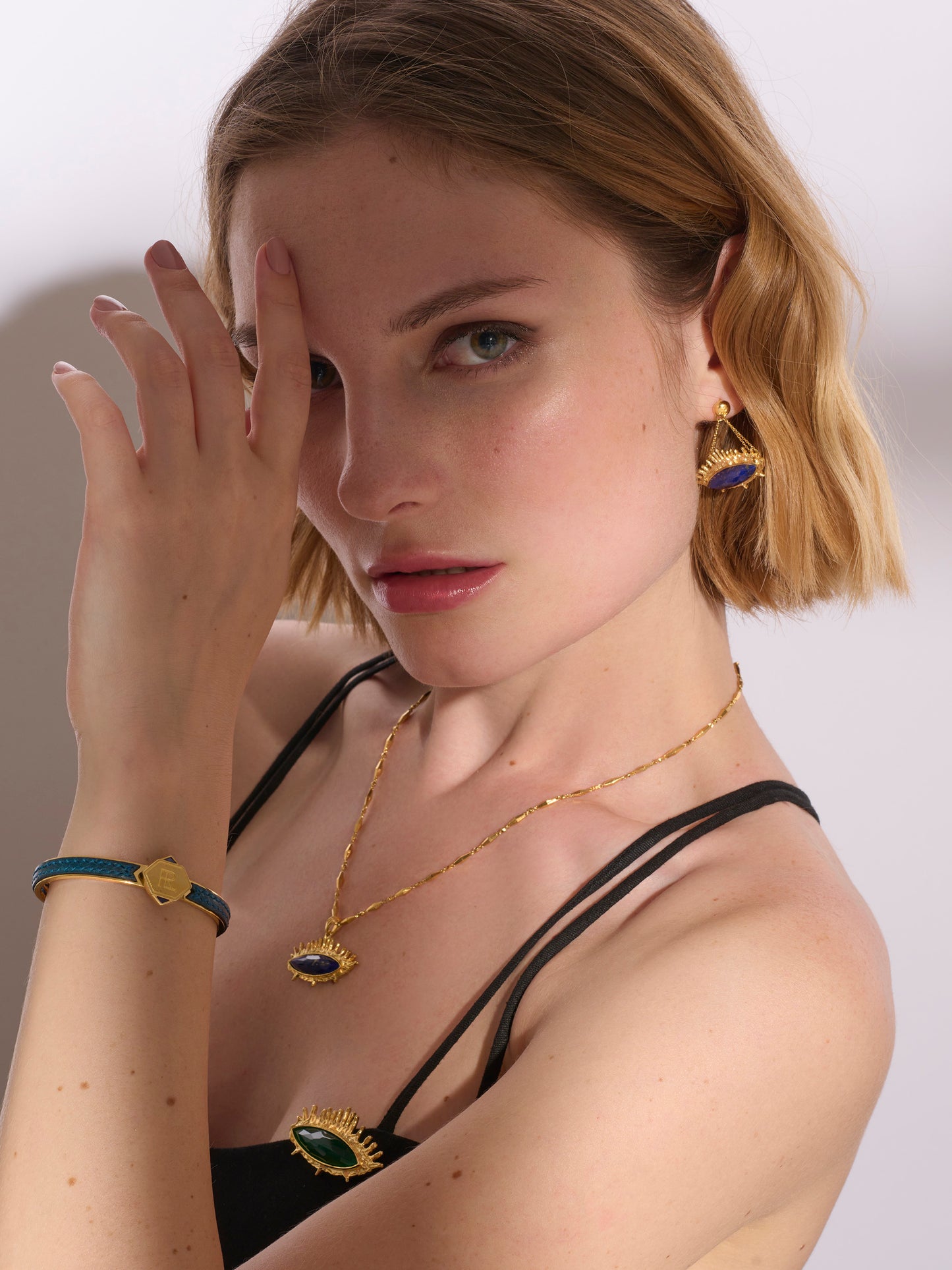 Twined Leather Bracelet, Small, Blue Green, Lapis Lazuli
