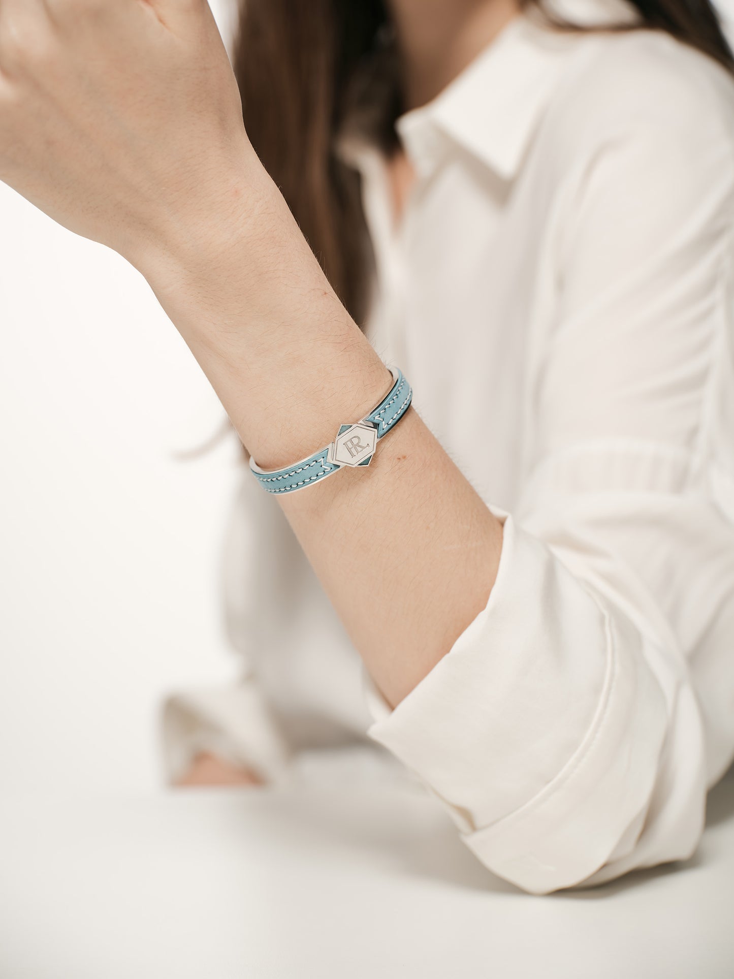 Twined Leather Bracelet, Small, Sky Blue, Amazonite