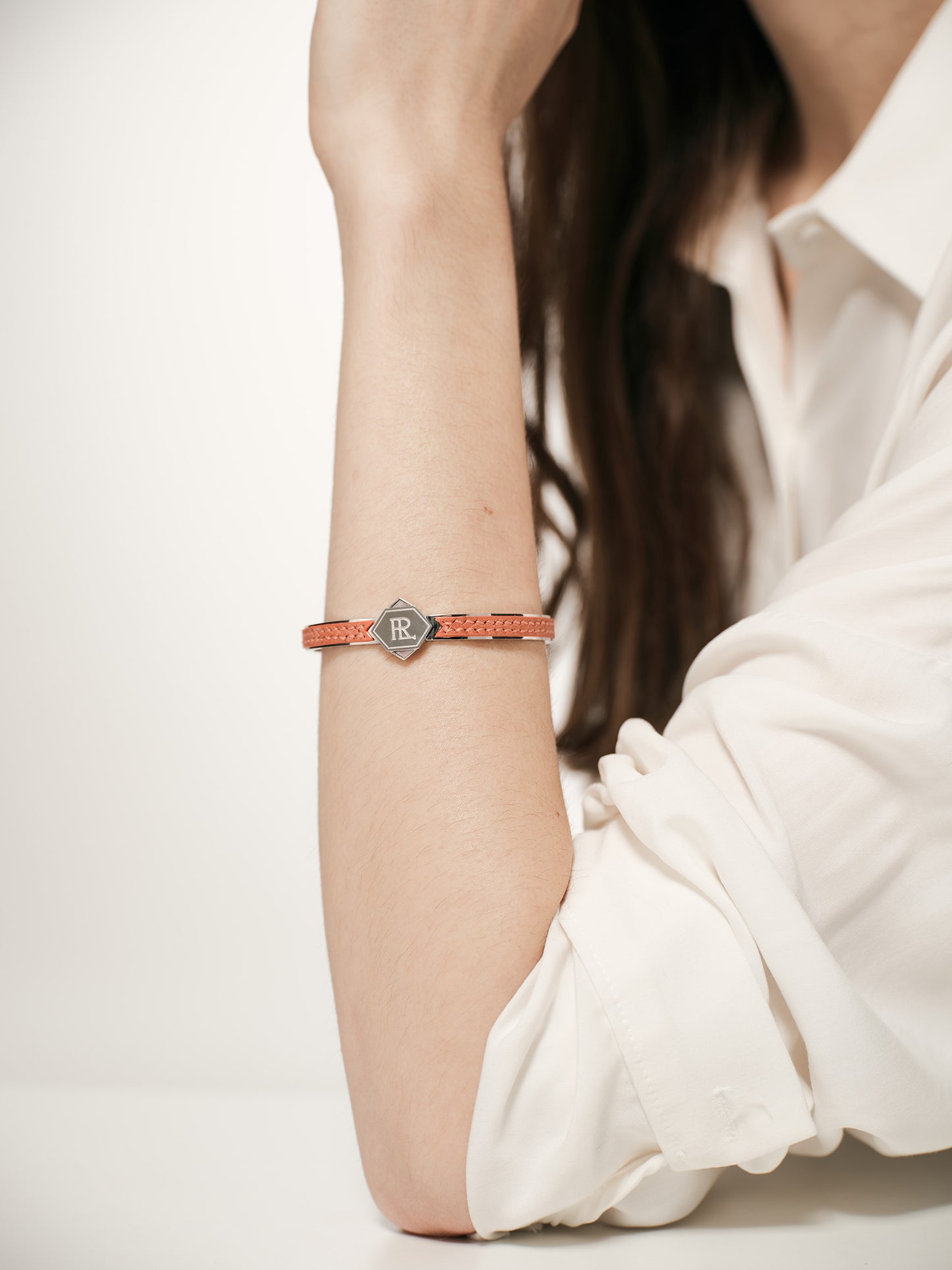 Twined Leather Bracelet, Small, Salmon, Pink Opal