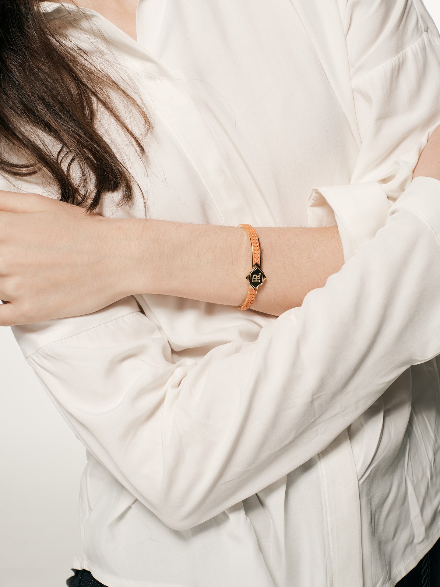 Twined Leather Bracelet, Small, Coral
