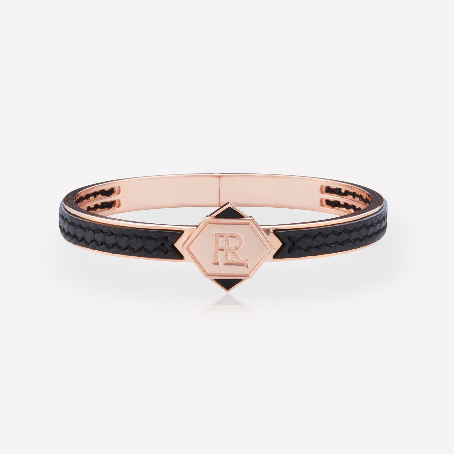 Twined Leather Bracelet, Small, Black Texture, Black Spinel