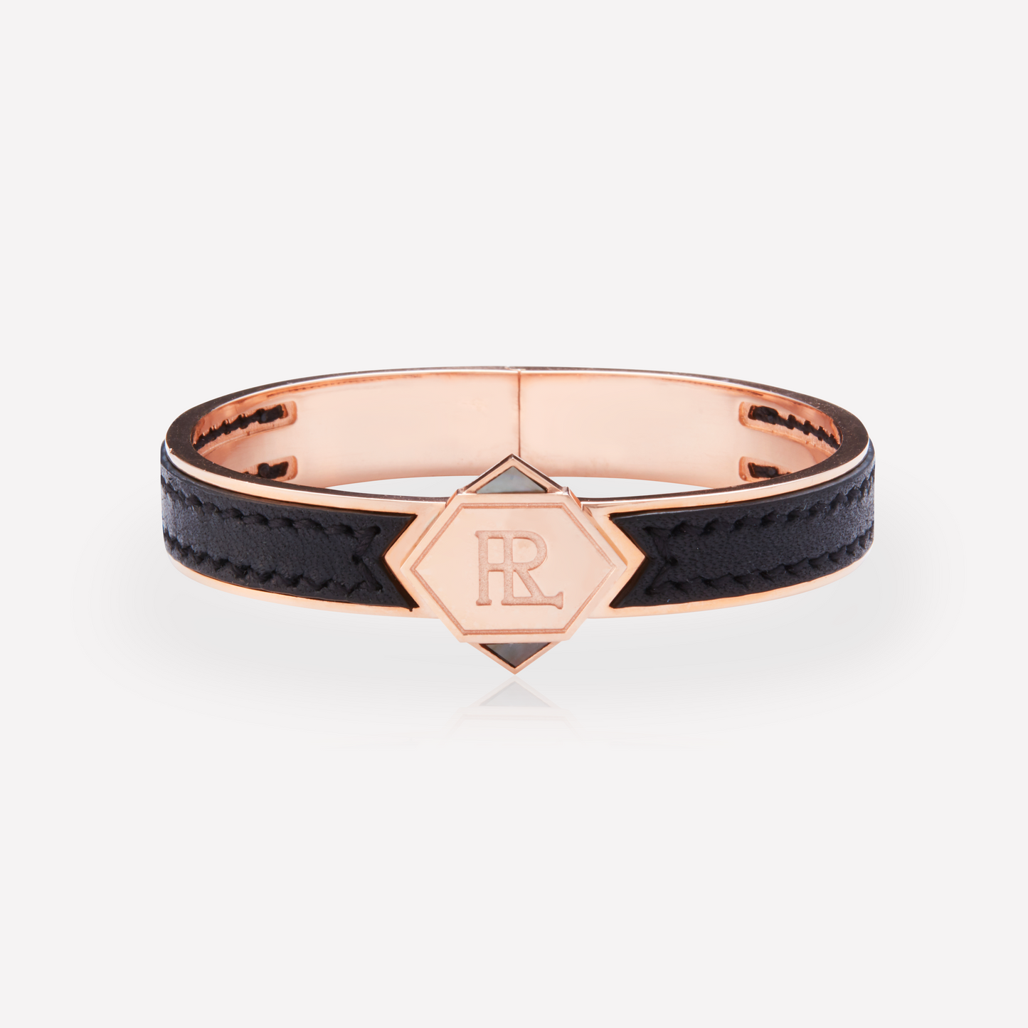 Twined Leather Bracelet, Large, Black (Plain), Black Nacre