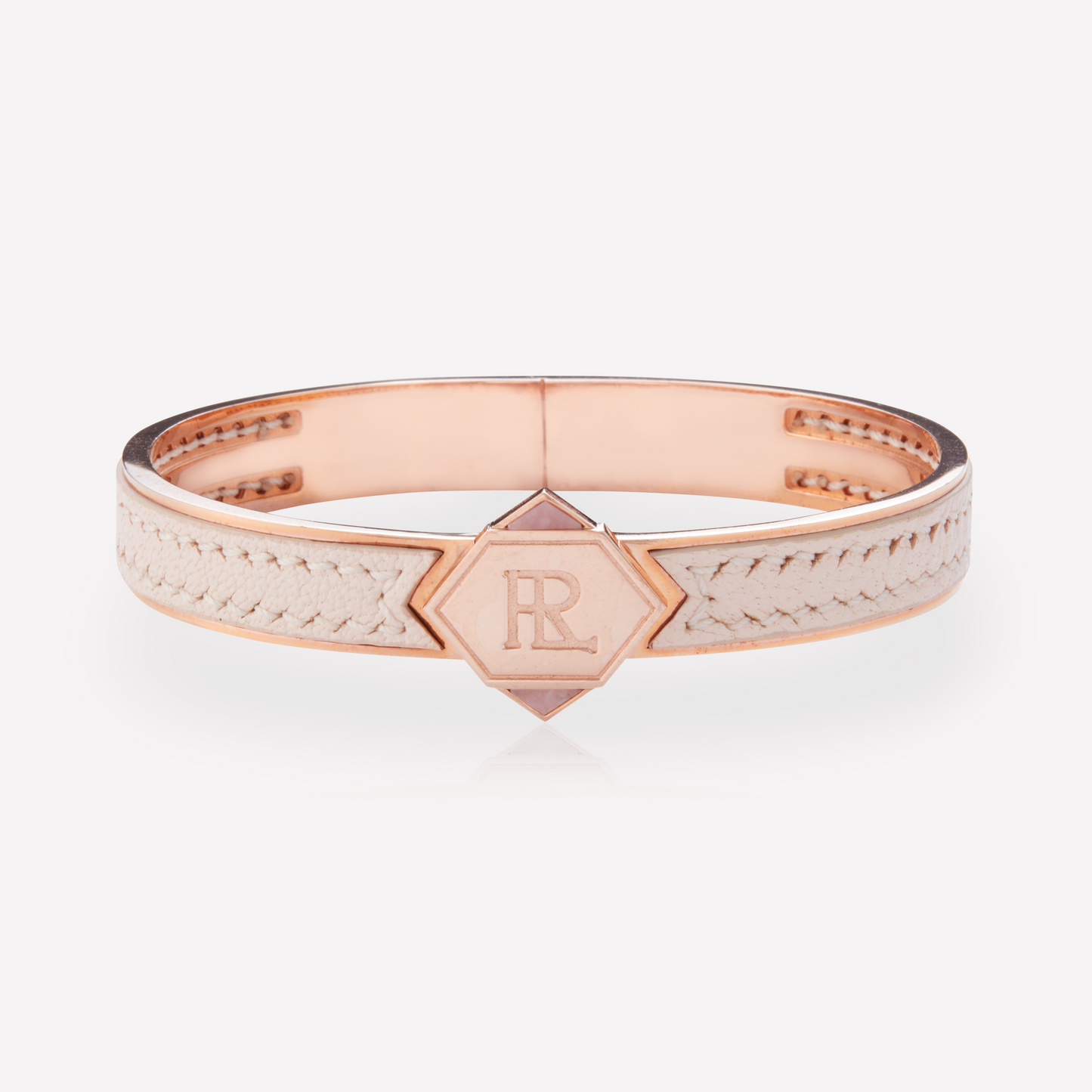 Twined Leather Bracelet, Large, Shell Pink, Pink Opal