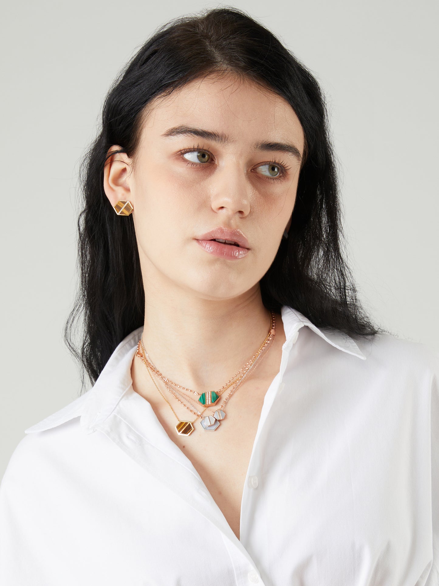 VOID Filled By You Earrings, Large, Diagonal, Tiger's Eye, Diamond