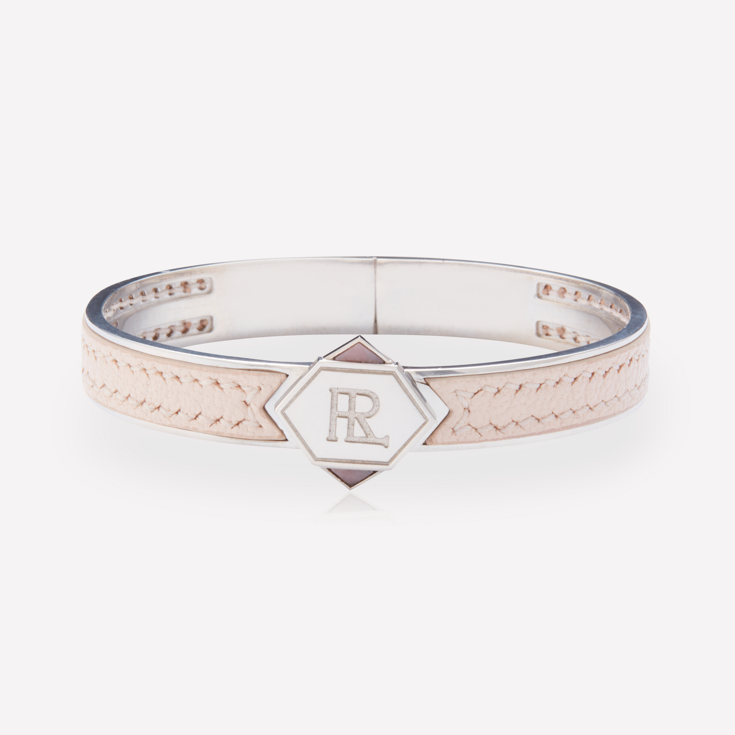 Twined Leather Bracelet, Large, Shell Pink, Pink Opal