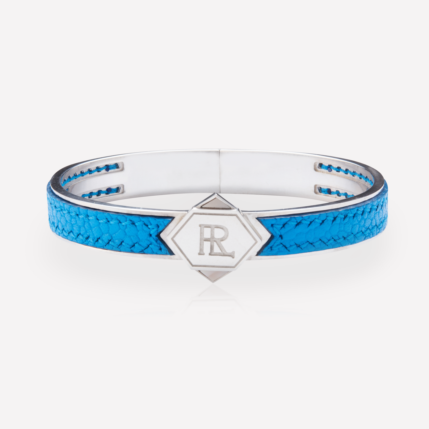 Twined Leather Bracelet, Large, Deep Blue Sky, White Nacre