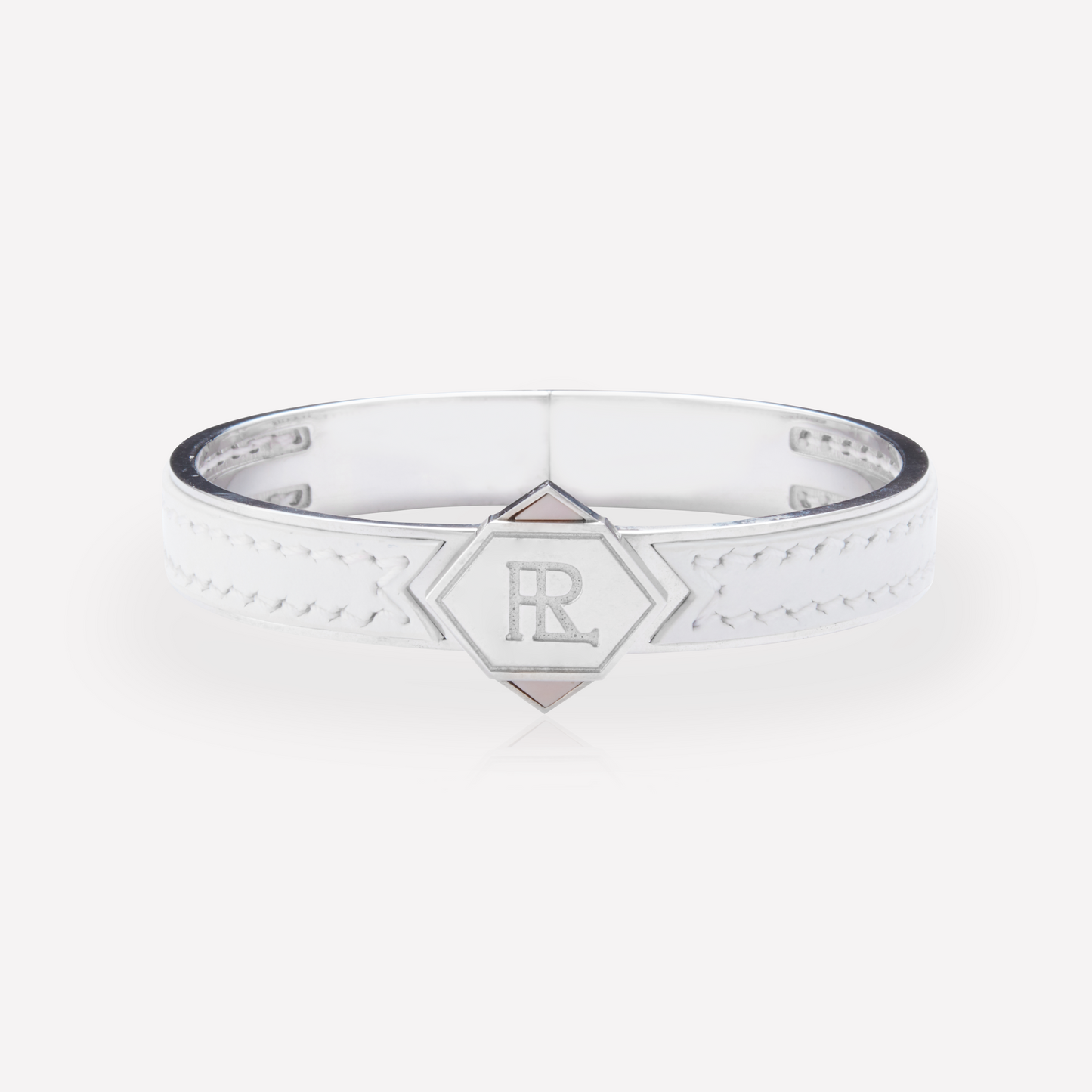 Twined Leather Bracelet, Large, White (Plain), Pink Opal