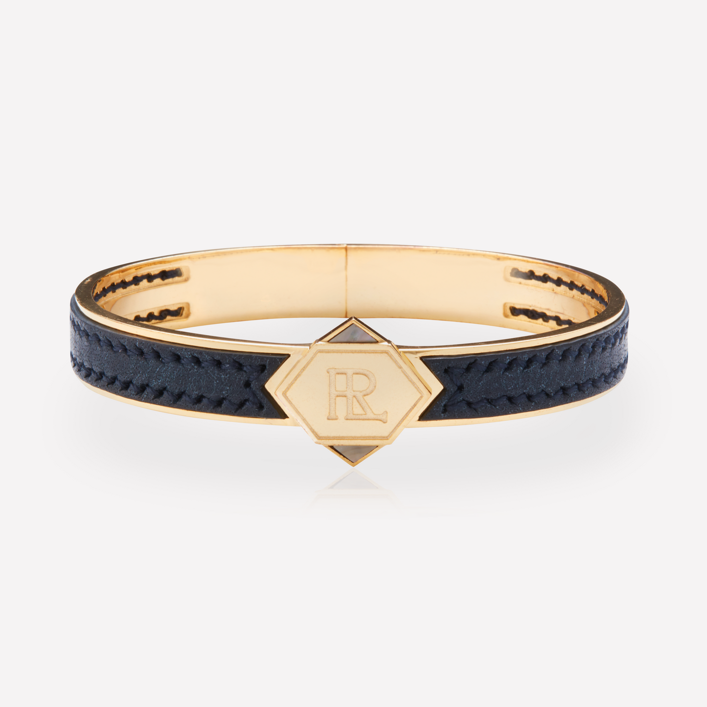 Twined Leather Bracelet, Large, Bleu Nuit, Black Nacre