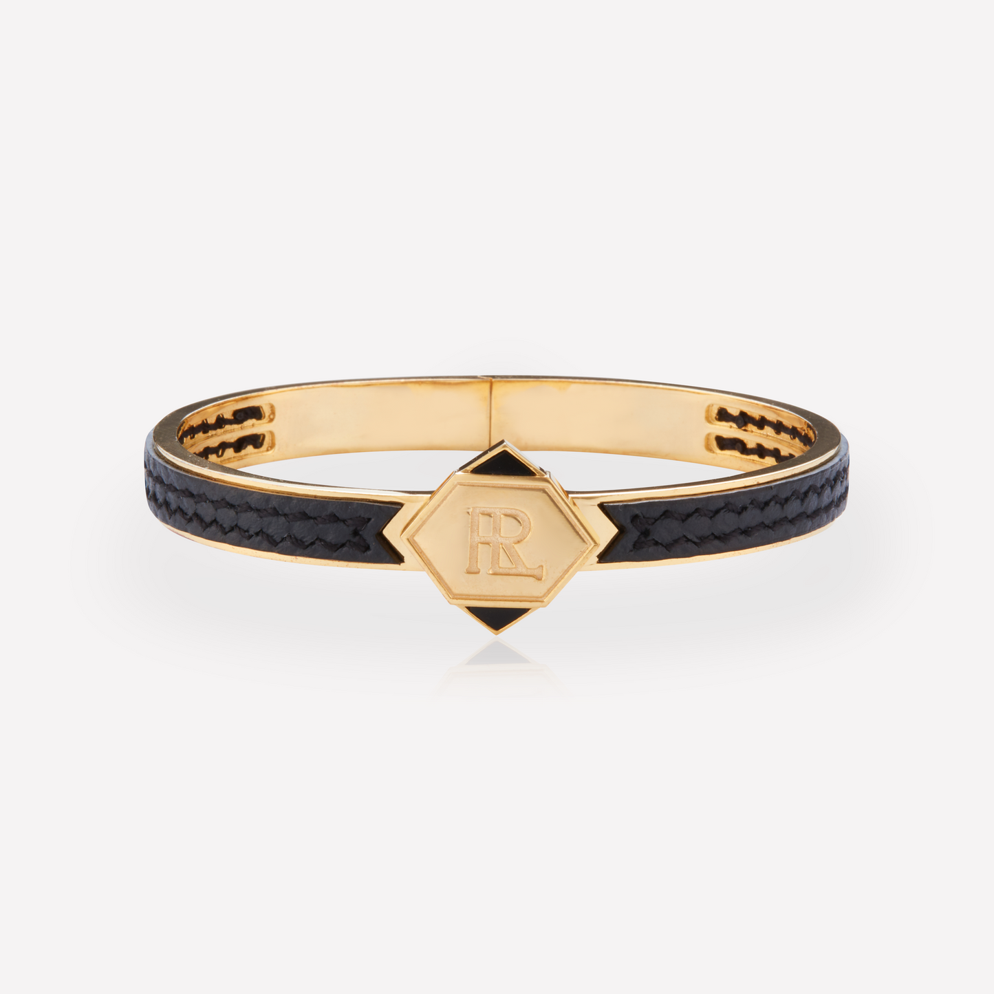 Twined Leather Bracelet, Small, Black Texture, Black Spinel