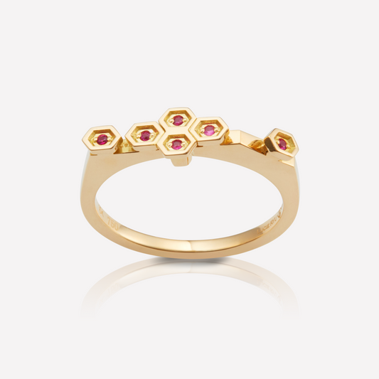 HEX Series Ring, 6 Hex, Ruby