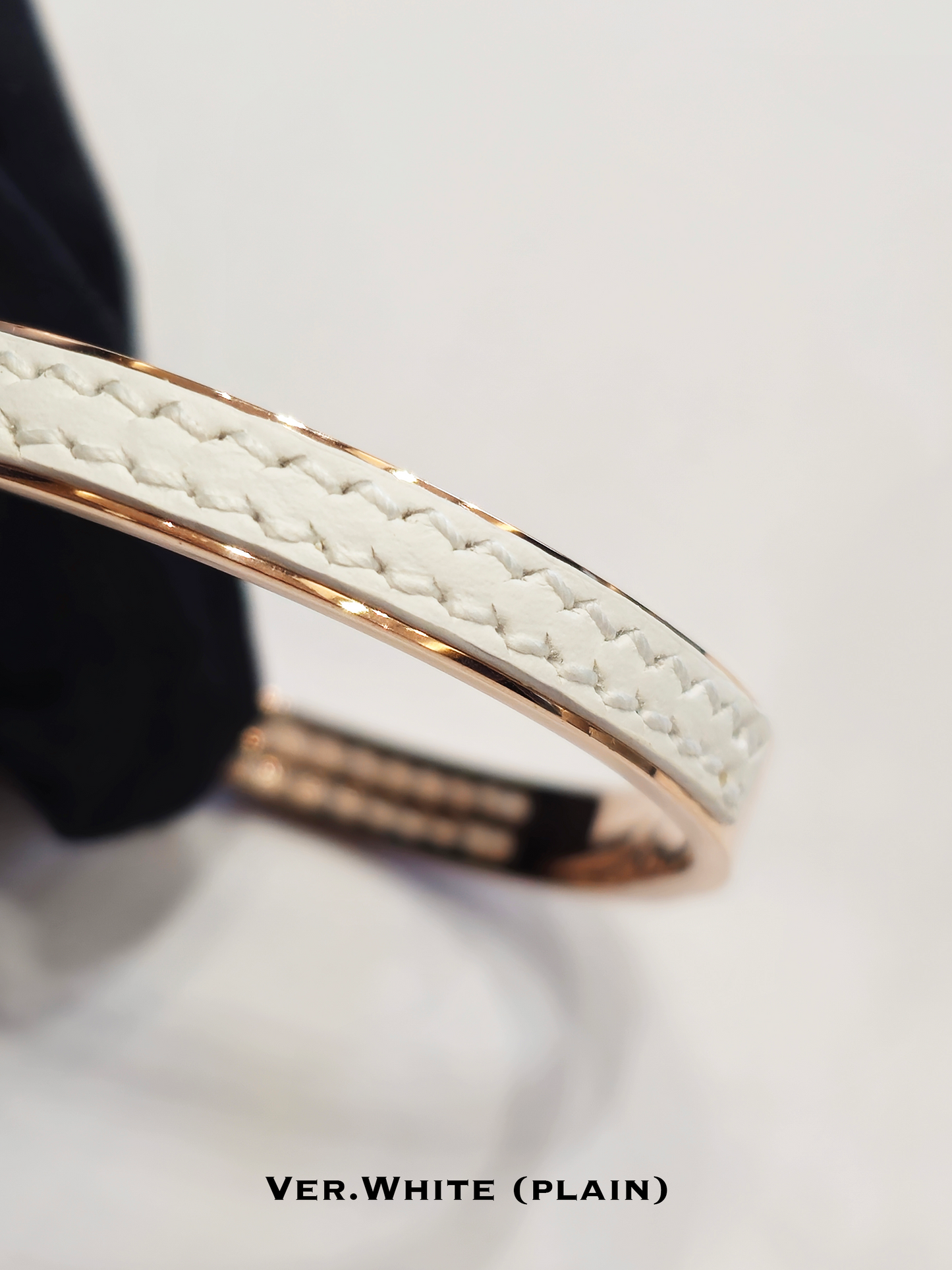 Twined Leather Bracelet, Large, White (Plain), Pink Opal