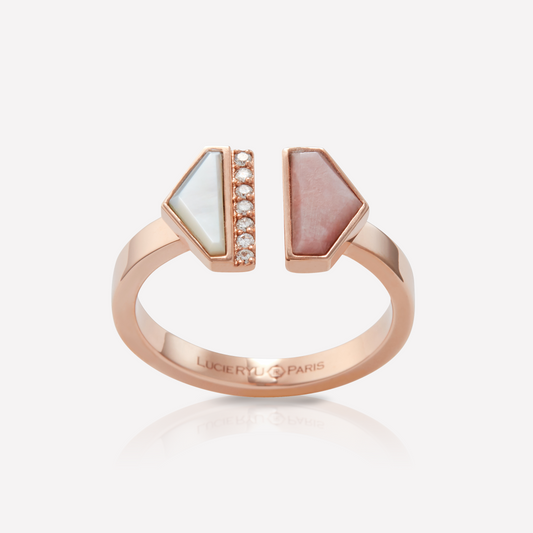 VOID Filled By You Ring, Large, Pink Opal & White Nacre, Diamond