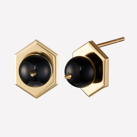 Tergum VII Earrings, Hex 1, Black Spinel