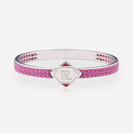 Twined Leather Bracelet, Small, Light Violet, Rhodonite