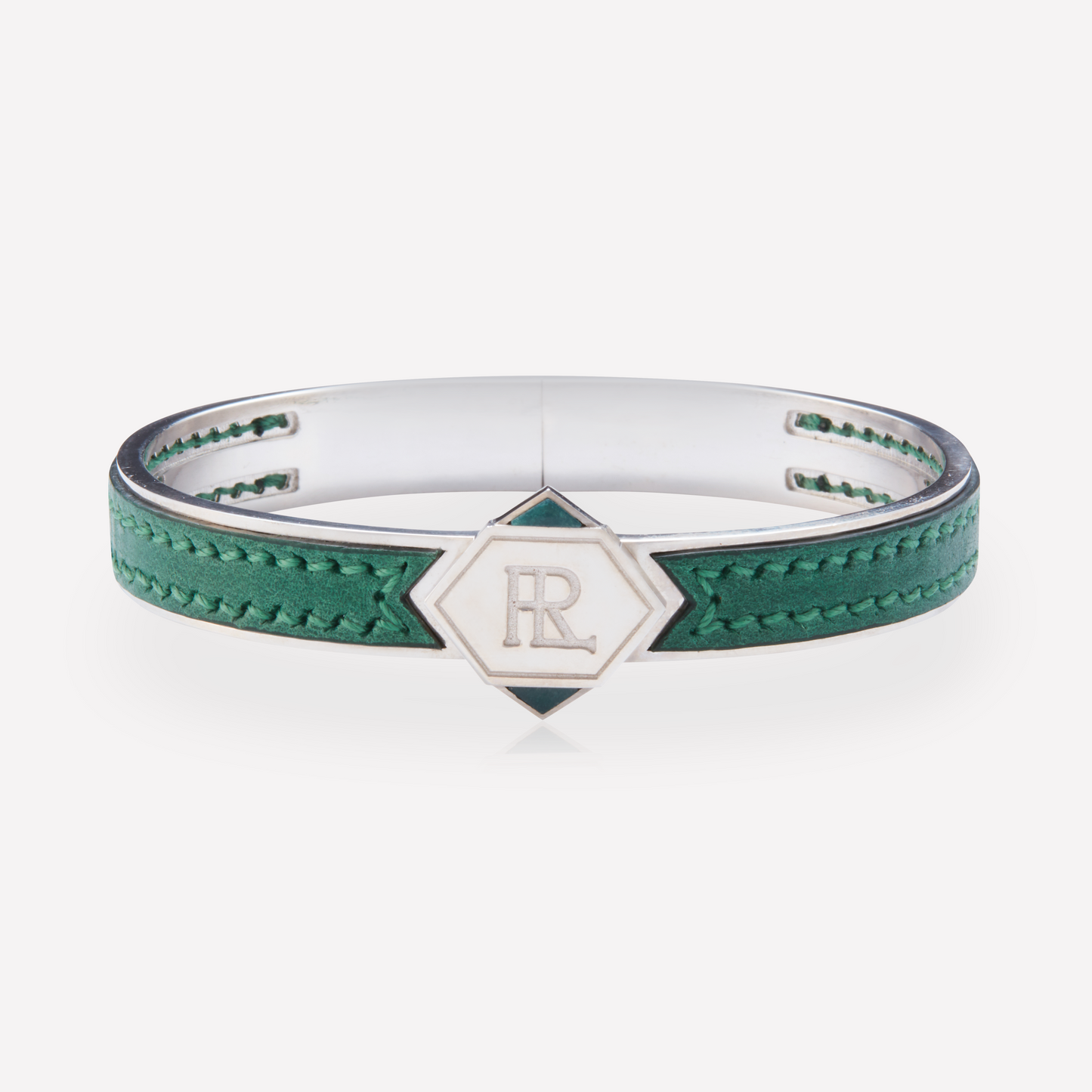 Twined Leather Bracelet, Large, Green, Malachite