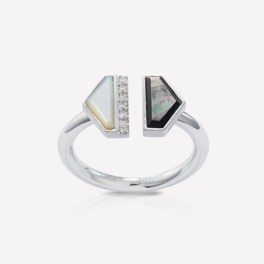 VOID Filled By You Ring, Large, Black & White Nacre, Diamond