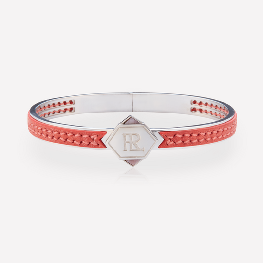 Twined Leather Bracelet, Small, Salmon, Pink Opal