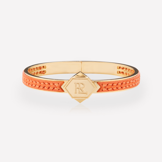 Twined Leather Bracelet, Small, Coral