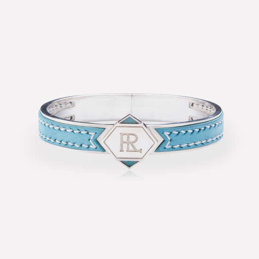 Twined Leather Bracelet, Large, Sky Blue, Amazonite