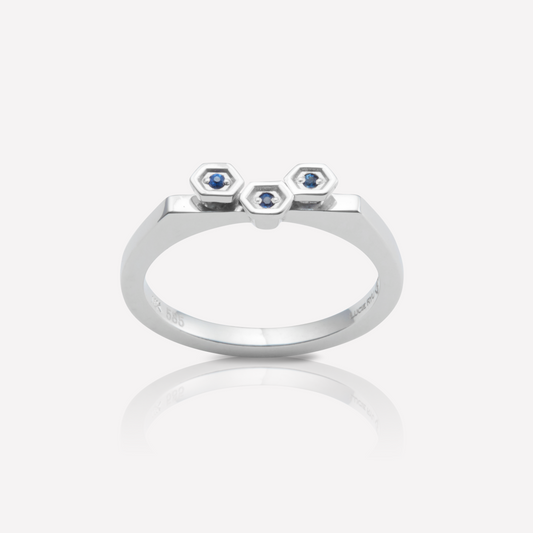 HEX Series Ring, 3 Hex, Blue Sapphire